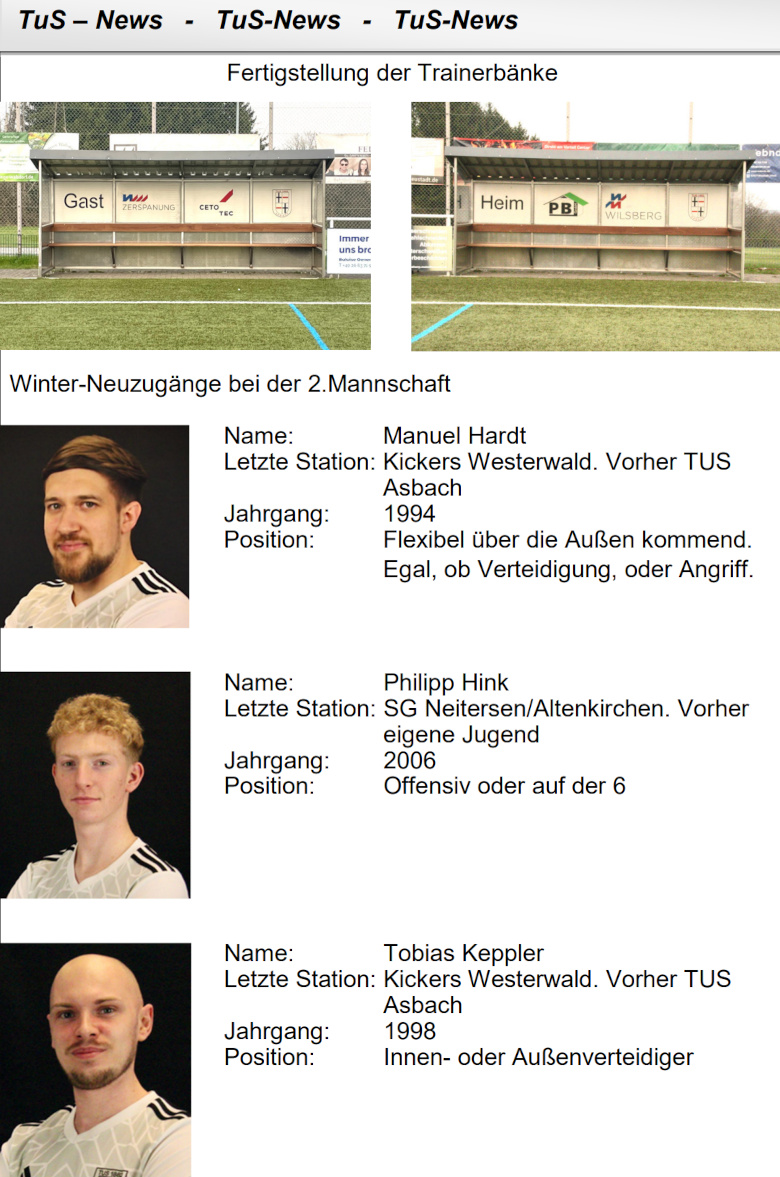 TuS News aus Stadionzeitung
